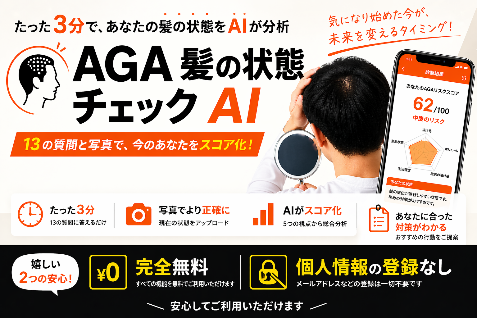 AGA髪の状態チェックAI 無料・登録不要で髪の状態をチェック