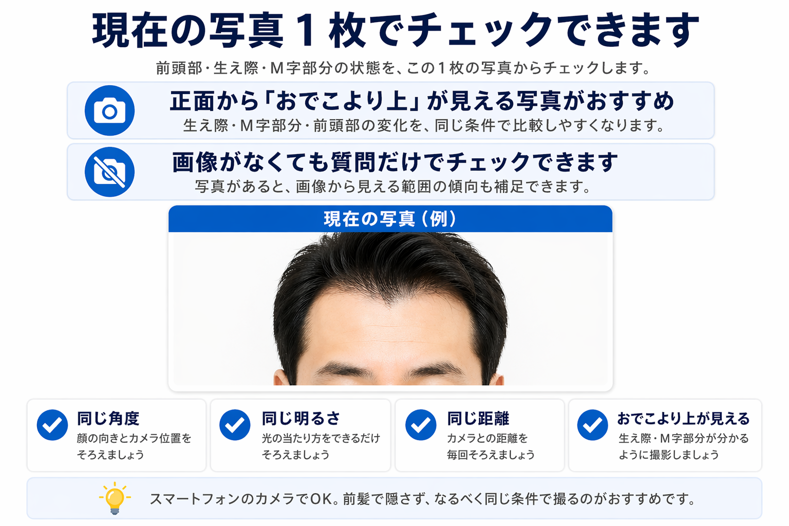 正面からおでこより上が見える写真の撮り方ガイド