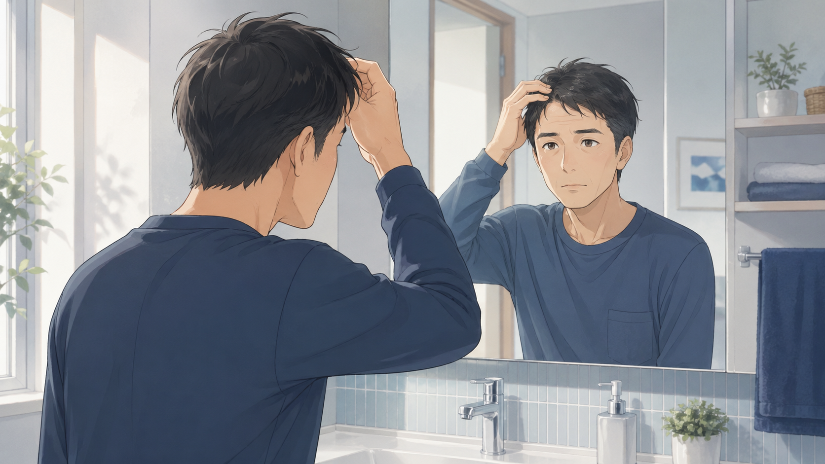 朝のセットで髪が立たないAGA初期サインに気づく男性
