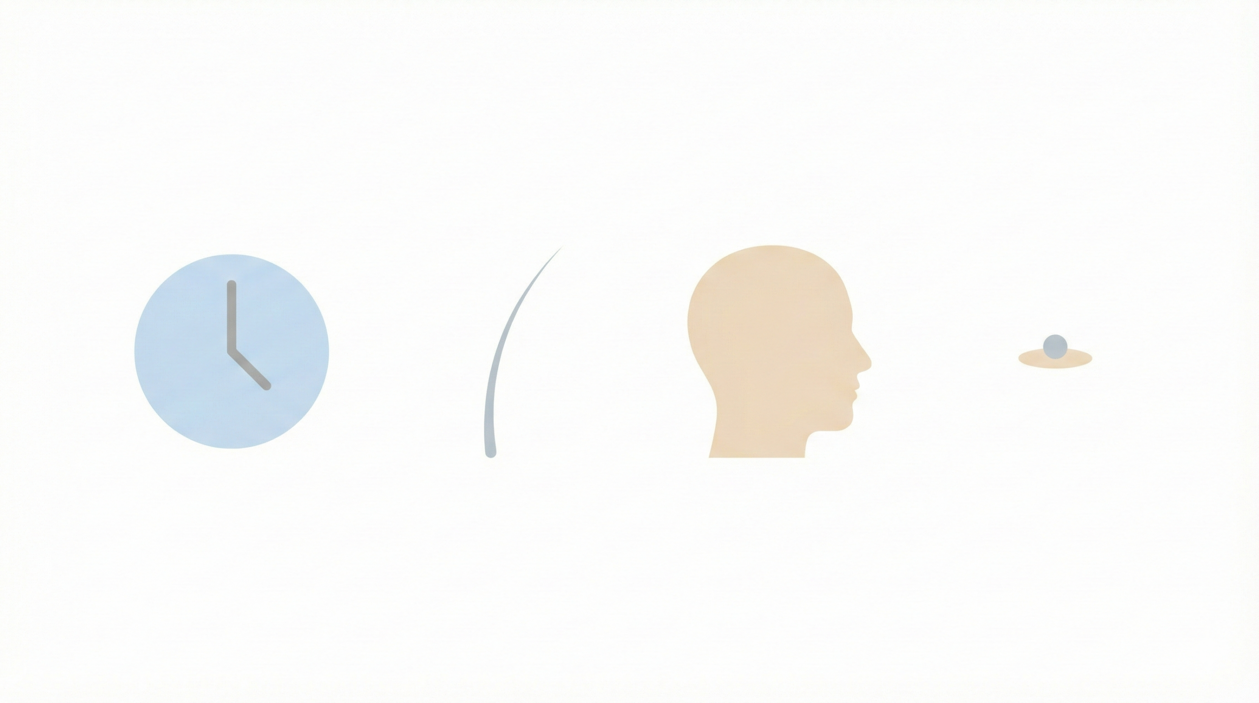 時計・毛髪の線・横顔シルエットなどのアイコンを横に並べ、注意サインを示す図