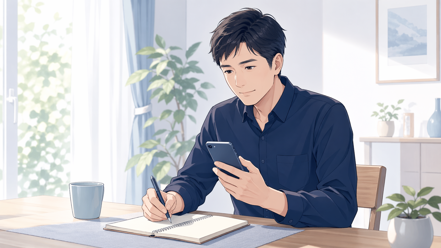 30代男性が薄毛相談先をスマホで比較している様子