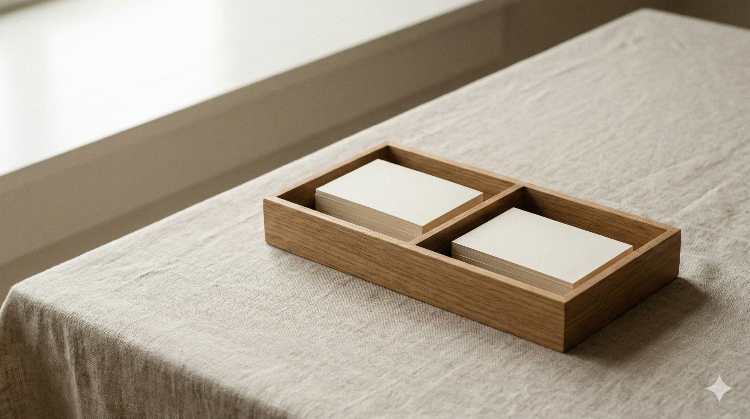 トレーで区分けされた無地カードが並ぶ分類イメージ