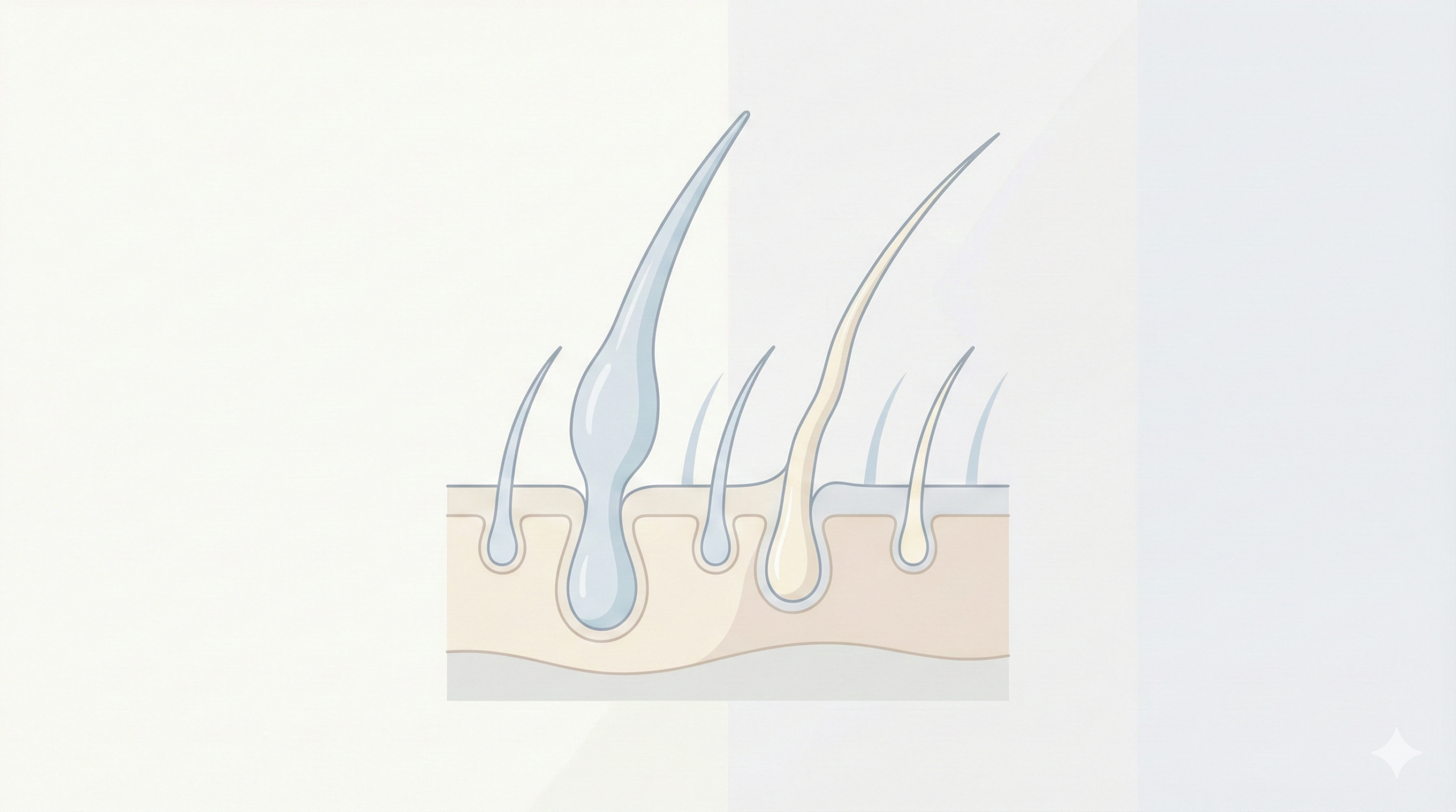 頭皮断面で毛が細くなる仕組みを示すシンプル図