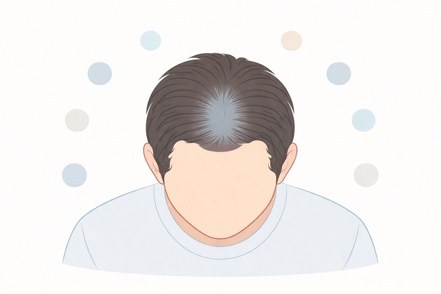 頭頂部のつむじ周りが薄くなり、地肌が透けて見える状態を示したイラスト