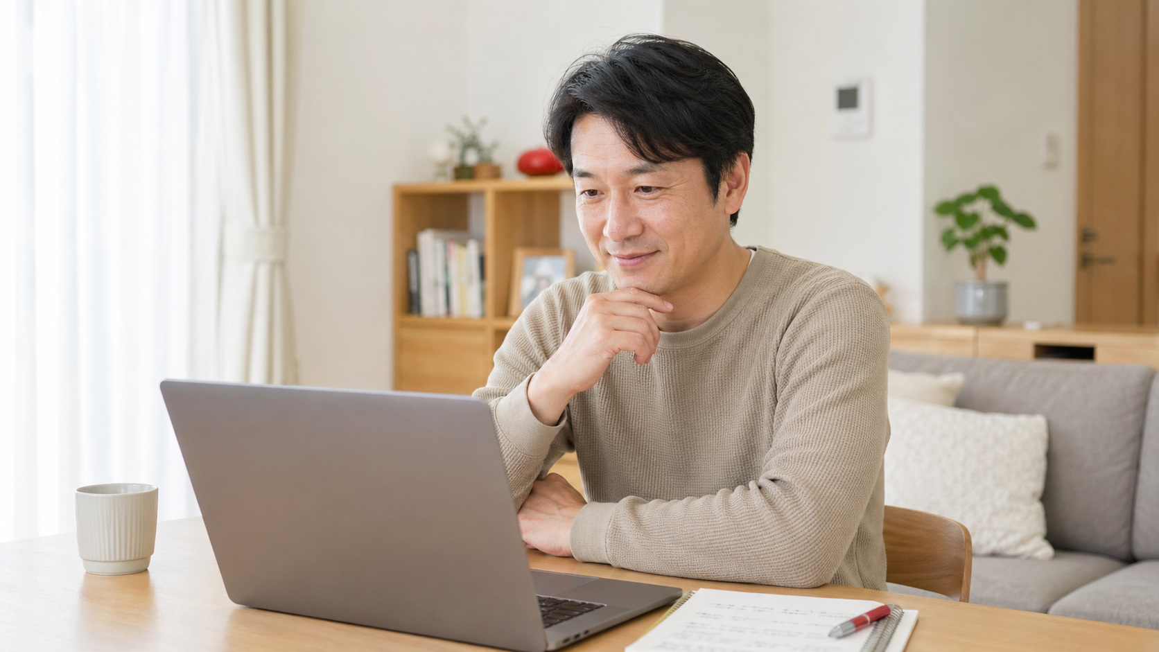 自宅でAGAオンライン無料相談を受ける男性