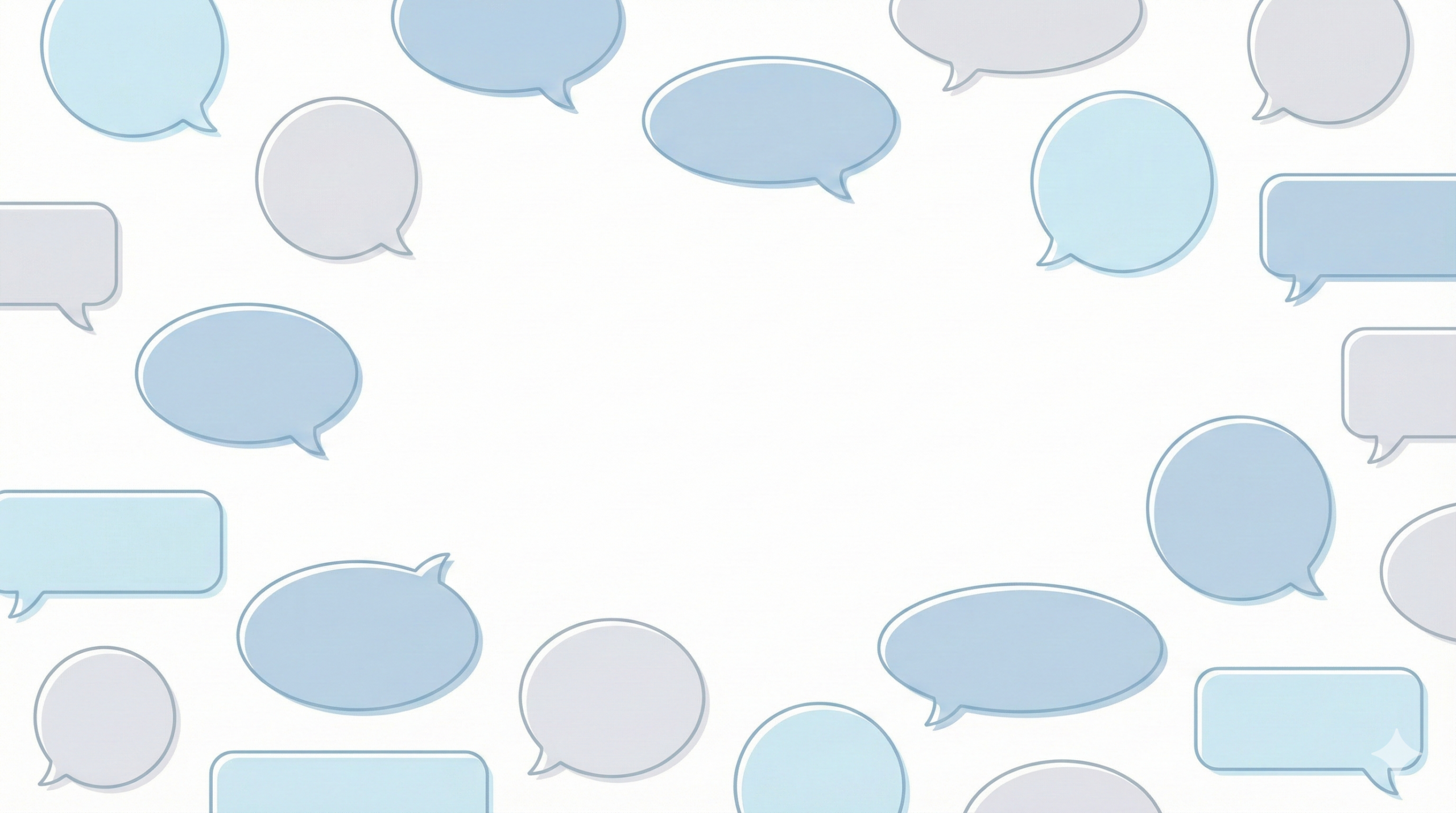 青とグレーの吹き出しが周囲に散りばめられ、中央が空白になったFAQ見出し用の背景画像