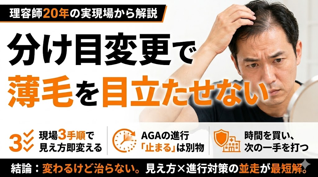 分け目を変えると薄毛は目立たない｜理容師20年の3手順と限界