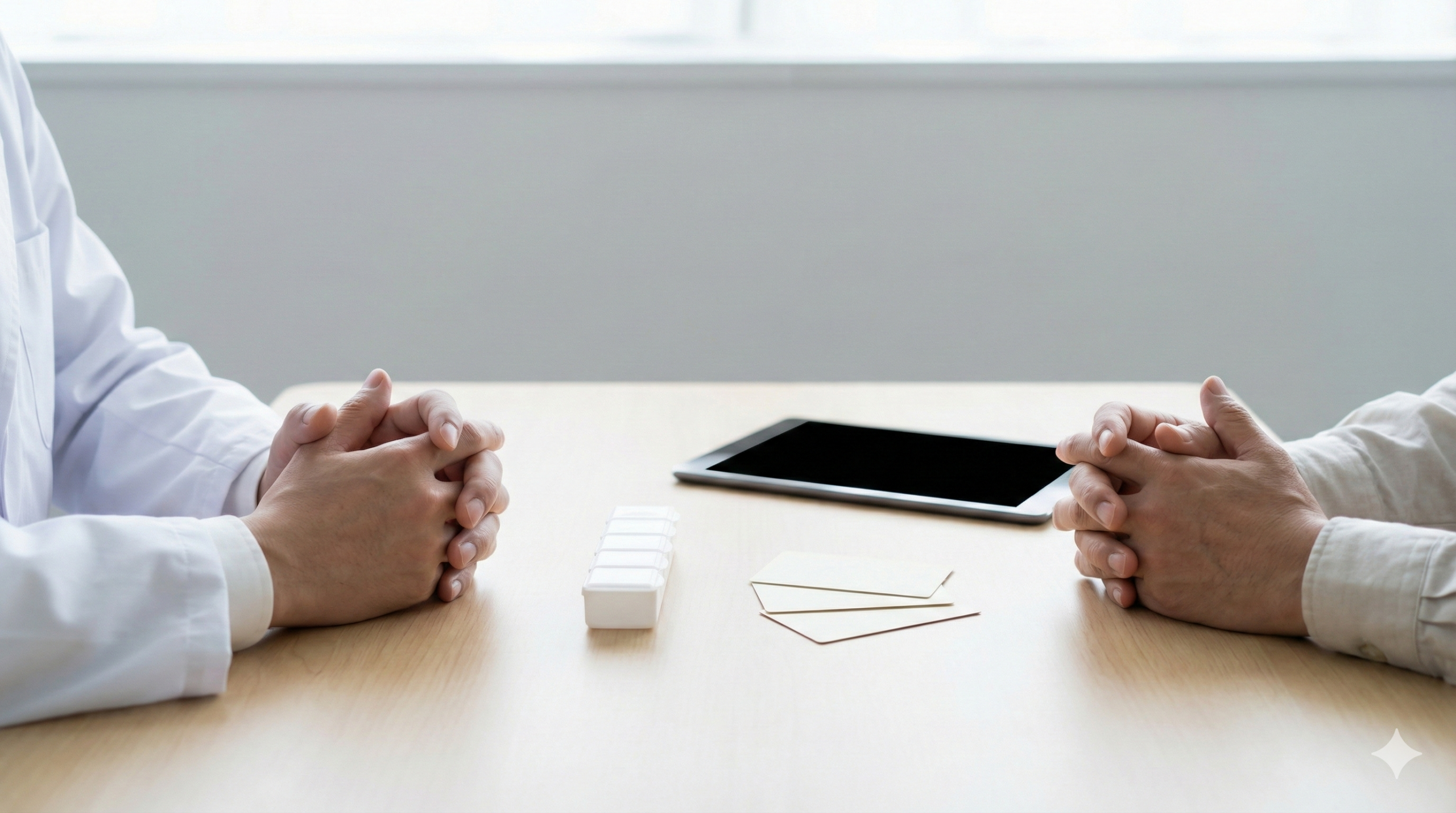 診察で説明を聞く落ち着いた相談シーン