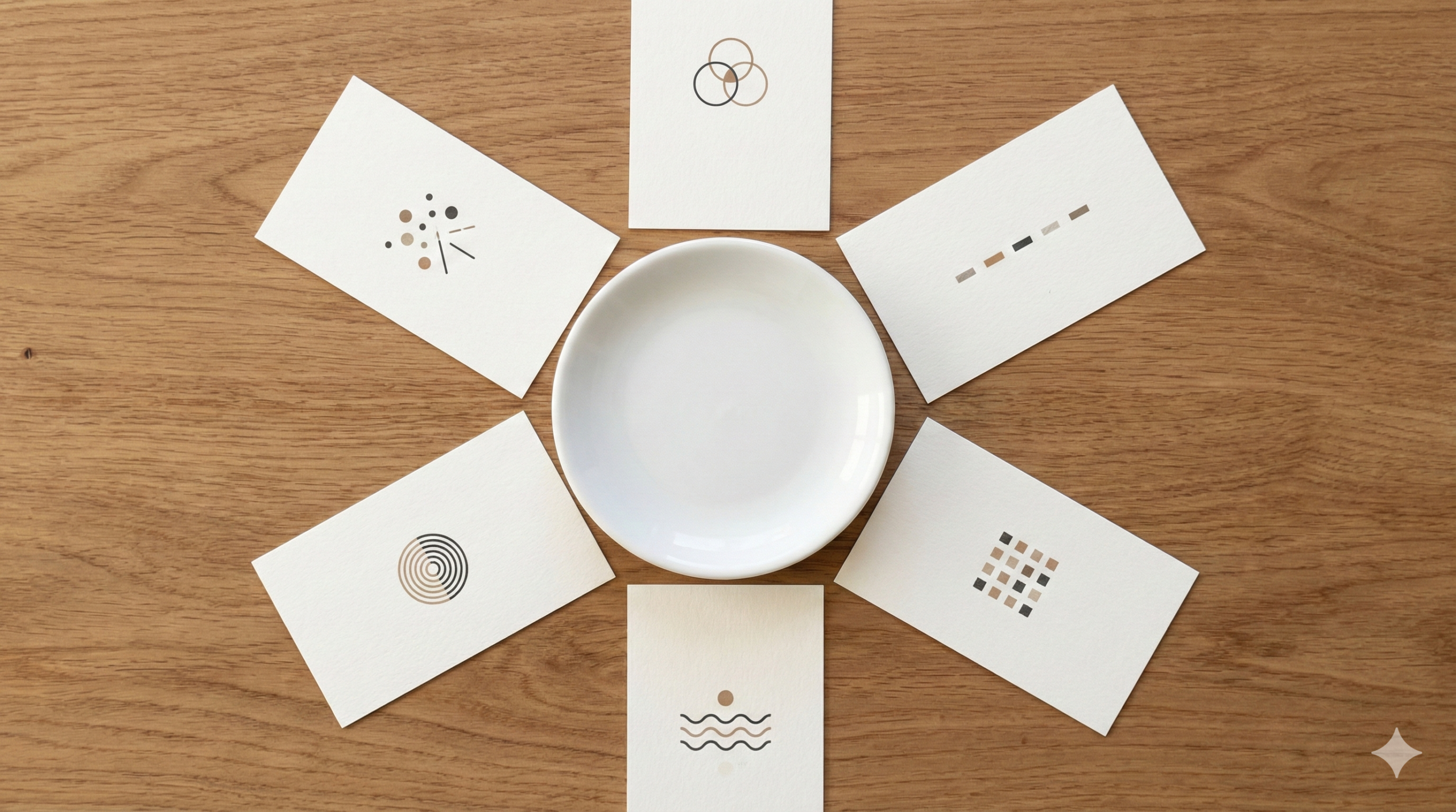 円形に並んだ無地カードが分類を示す俯瞰配置