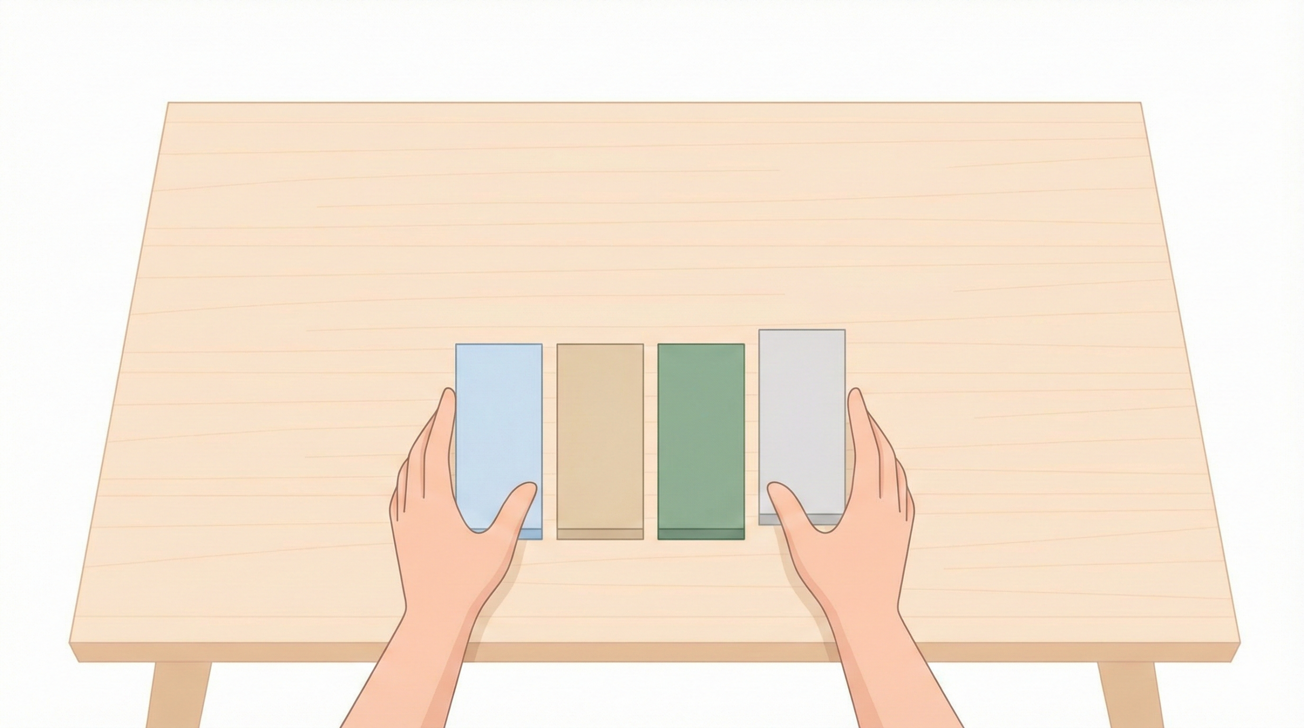 色の違う4つのブロックを整えて並べる手元