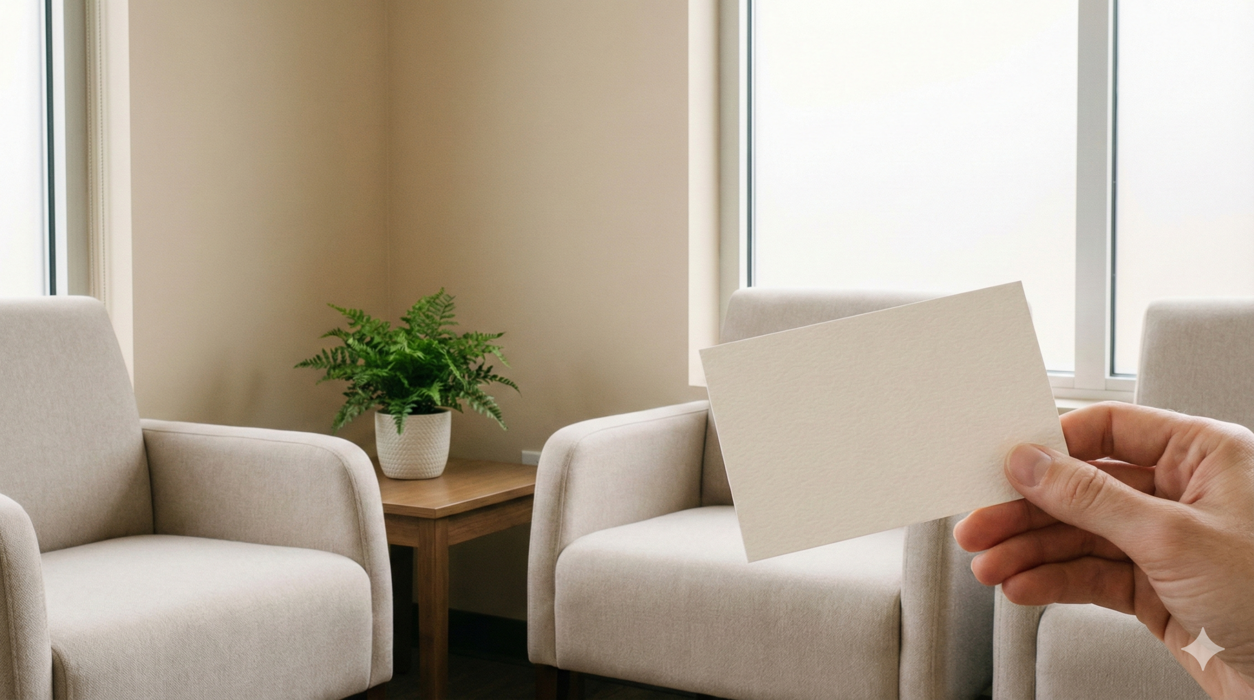 落ち着いた待合室の雰囲気と文字のないメモカード