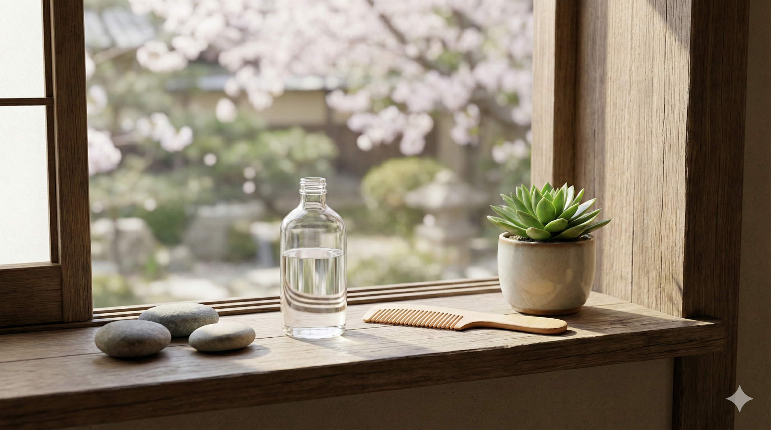 窓辺に並ぶ4つの小物が段階的な行動を表す