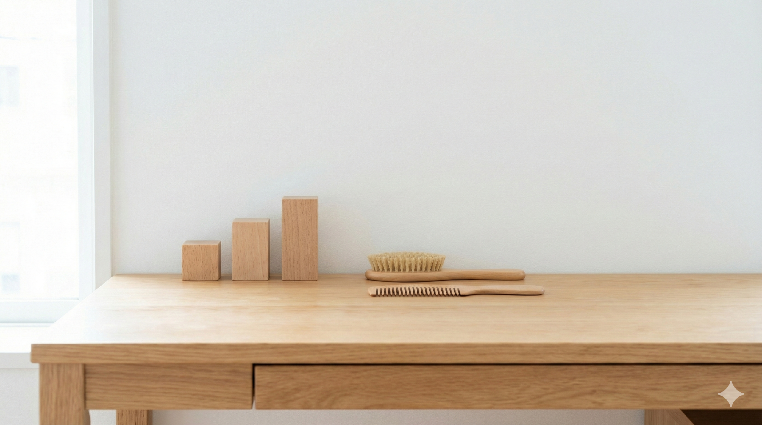 机上の3段ステップに小物が整う様子