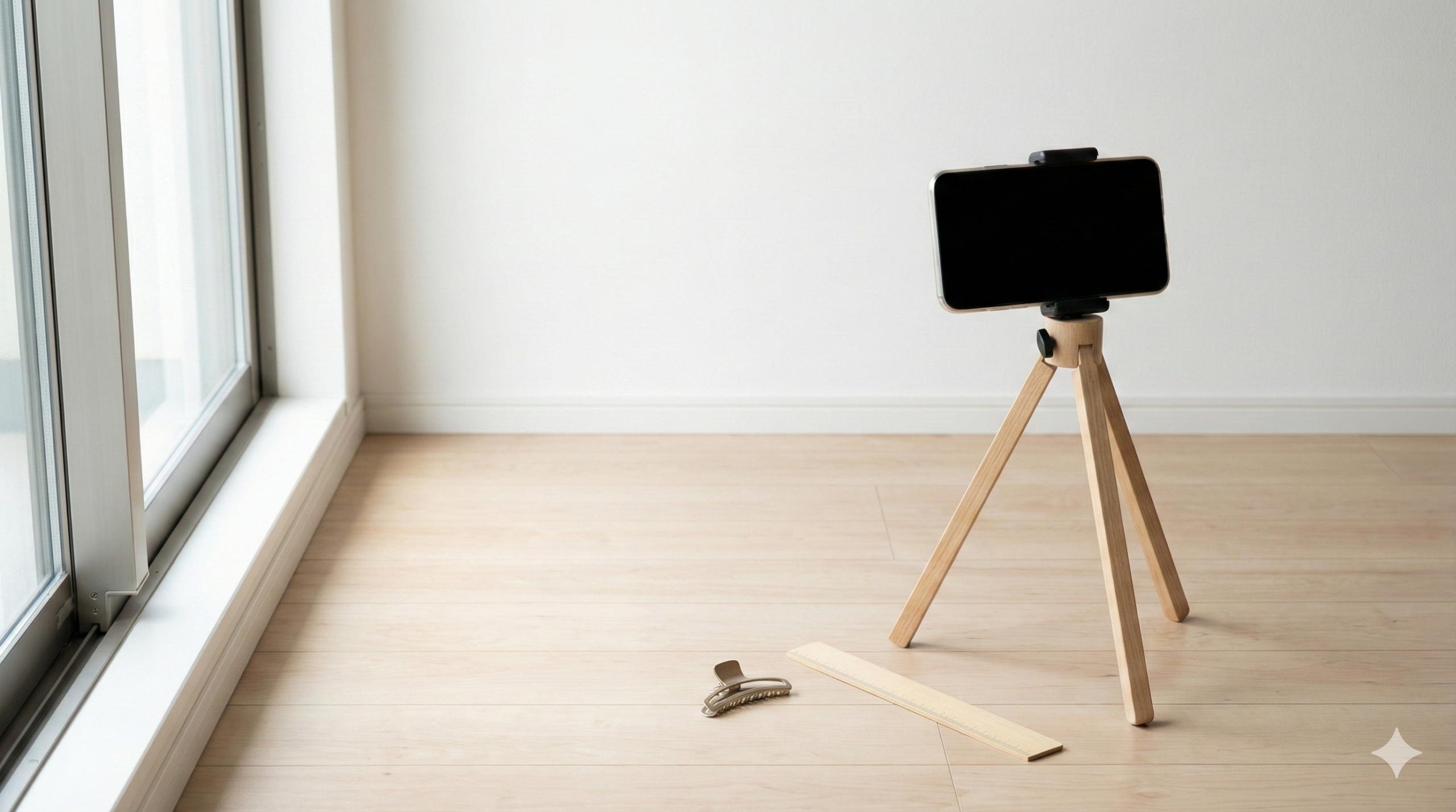 三脚とスマホで撮影条件を整える様子