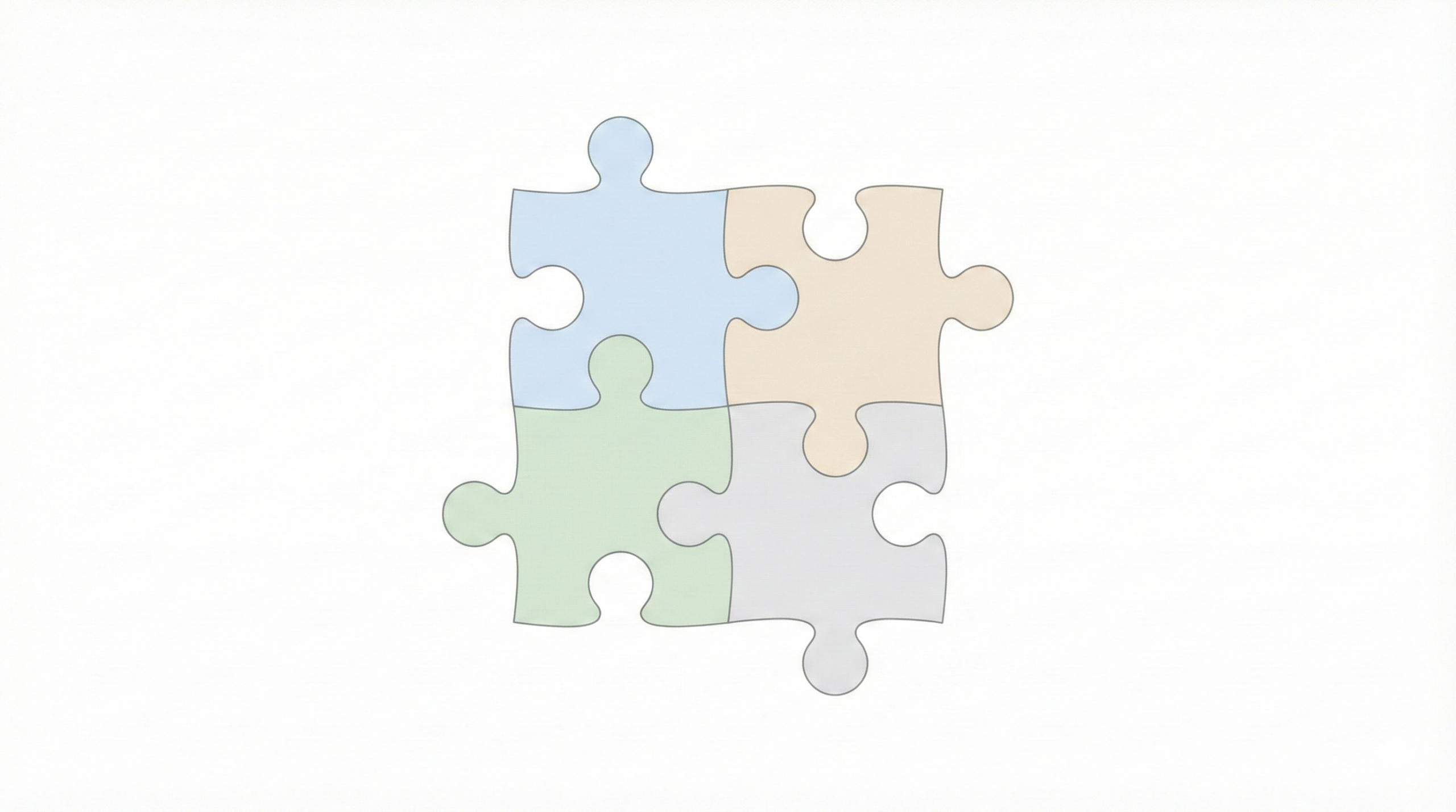 4つのパーツが合わさるように並ぶ机上