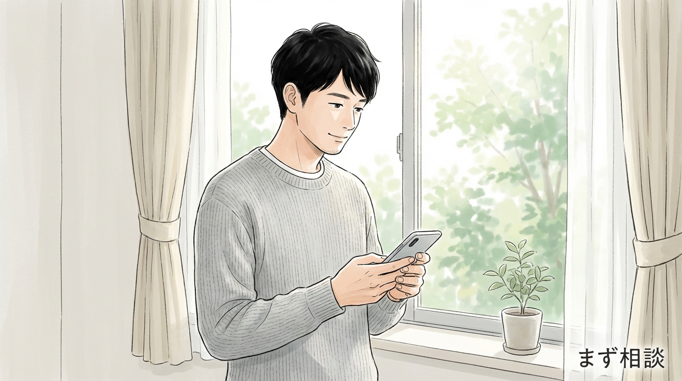 クリニックフォアのAGA治療はどう?特徴・料金・口コミを整理 11 Man holding smartphone by window 0420993db8