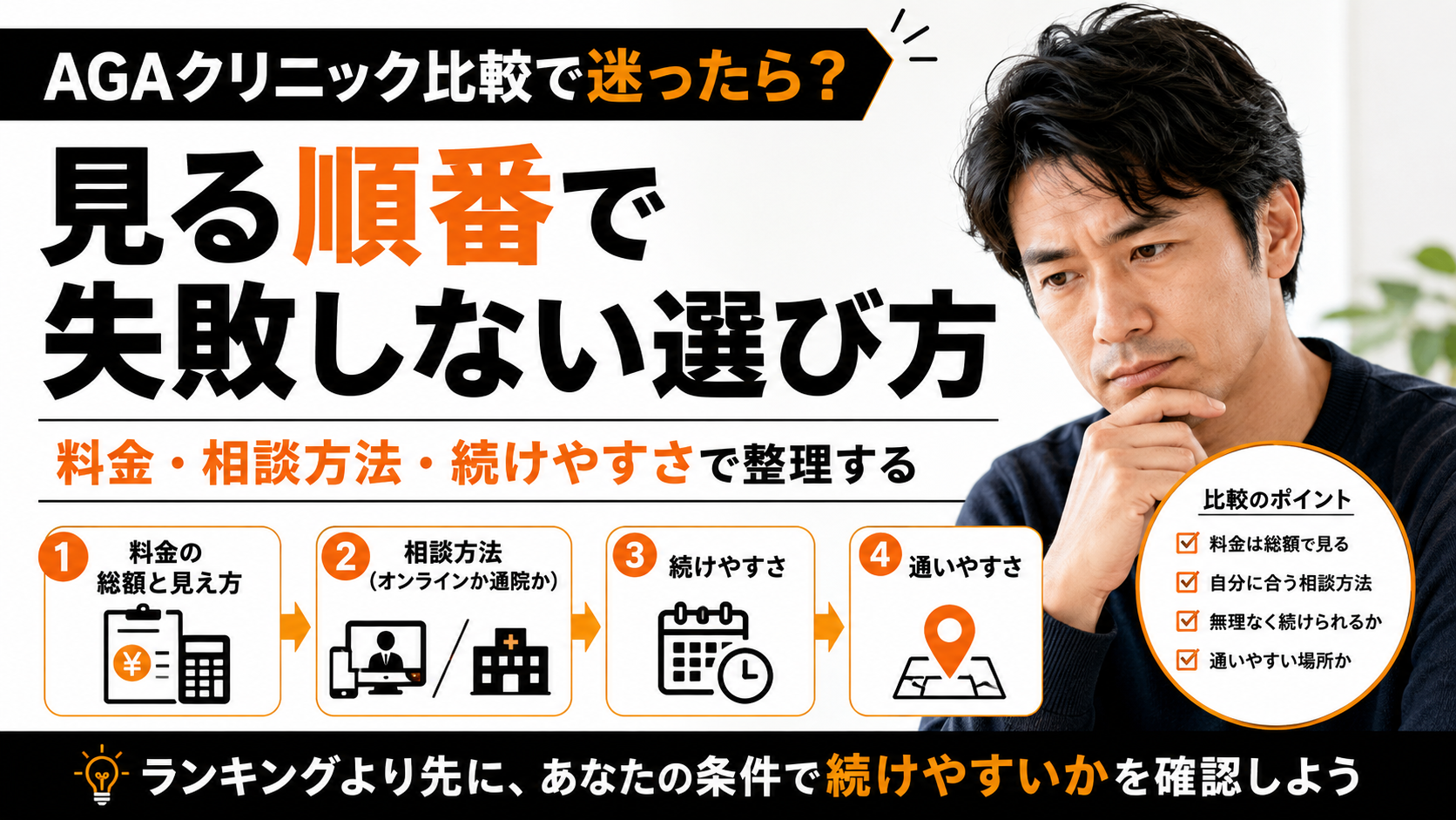 AGAクリニック比較で迷ったら？料金・相談方法・続けやすさで見る順番