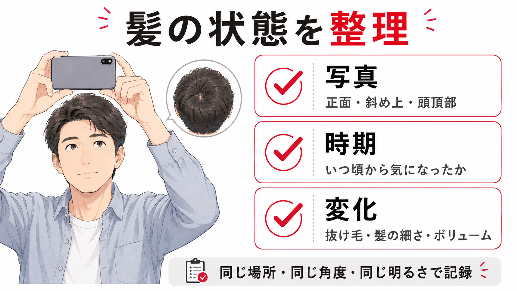 髪の状態を写真や時期や抜け毛の変化で整理する