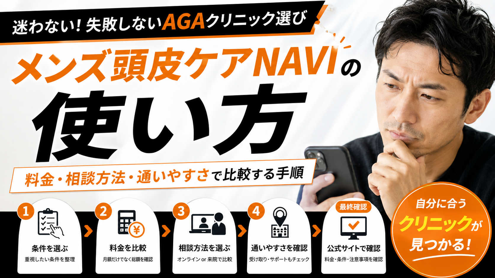メンズ頭皮ケアNAVIの使い方｜料金・相談方法・通いやすさで比較する手順